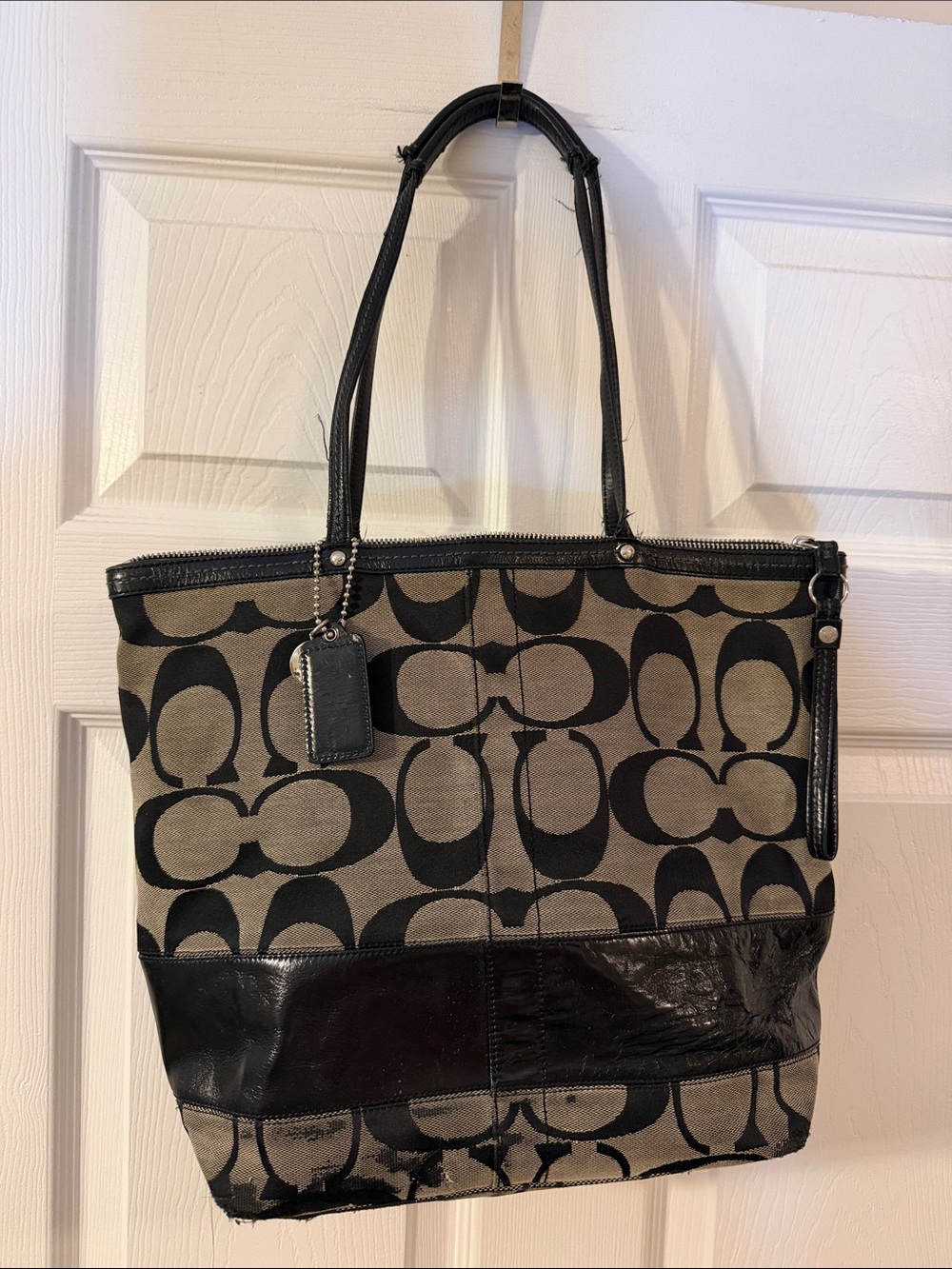 Coach Black and Taupe Signature Canvas Tote